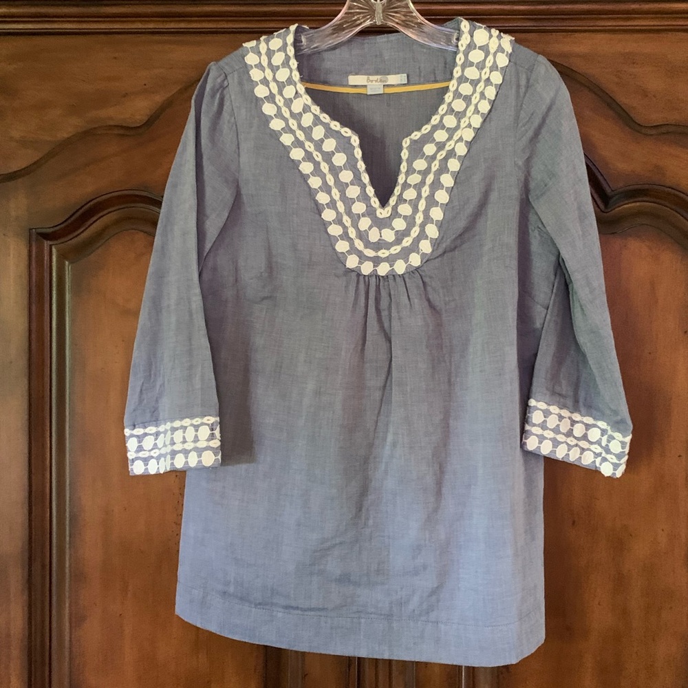 Boden Blue & White Embroidered Top